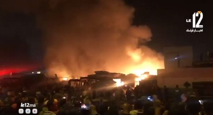 فيديو مرعب. حريق مهول يأتي على سوق سيدي يوسف في أكادير