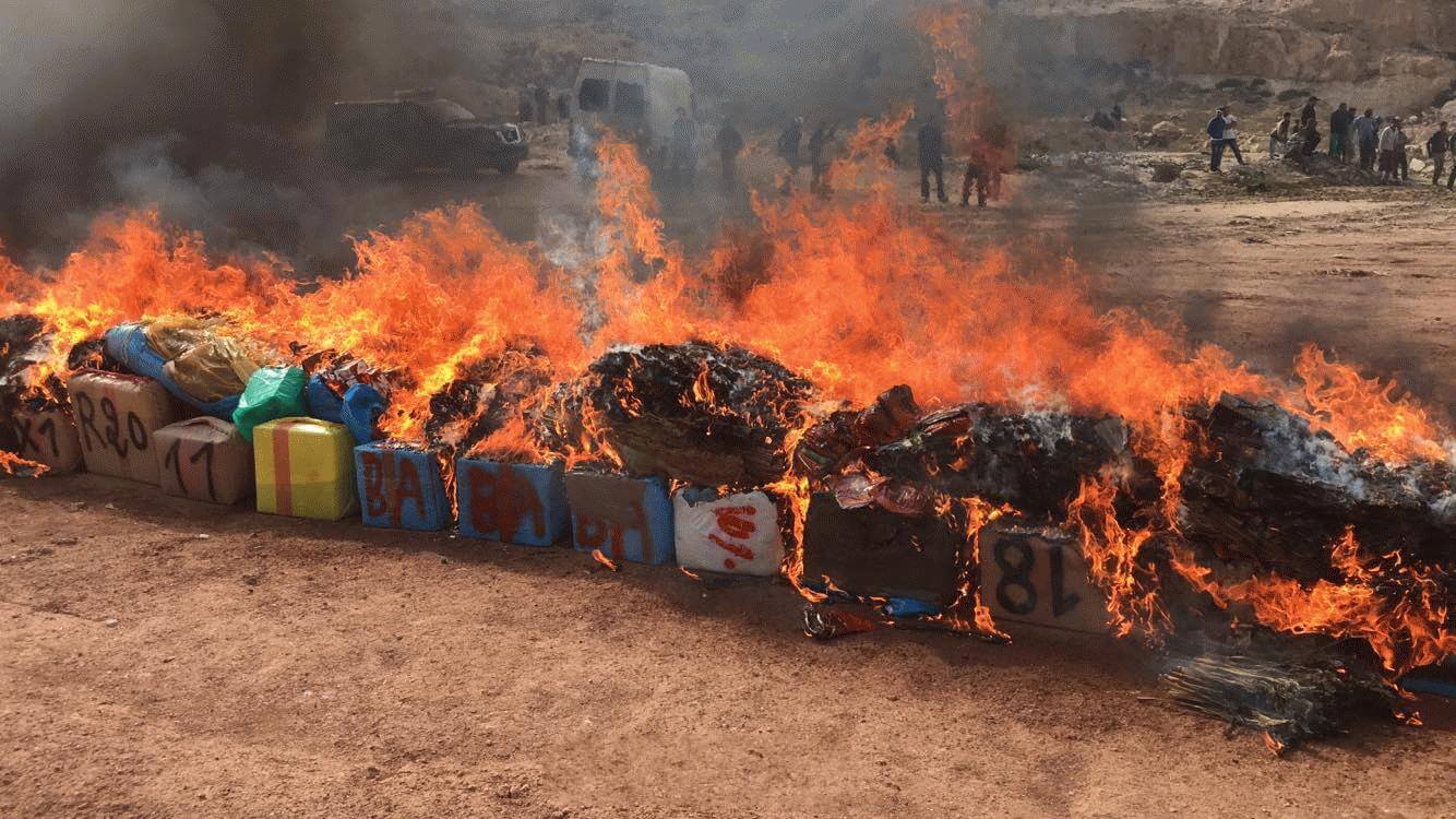 إتلاف أزيد من طنين من مخدر الشيرا بضواحي الداخلة