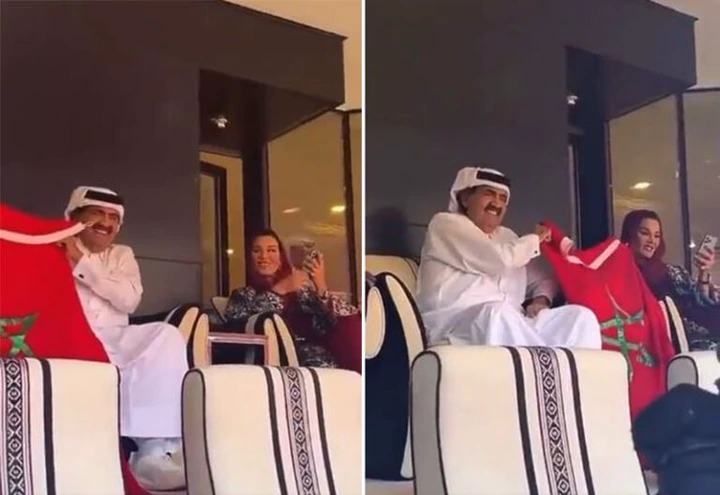 شاهد..والد أمير قطر والشيخة موزة يرفعان العلم المغربي