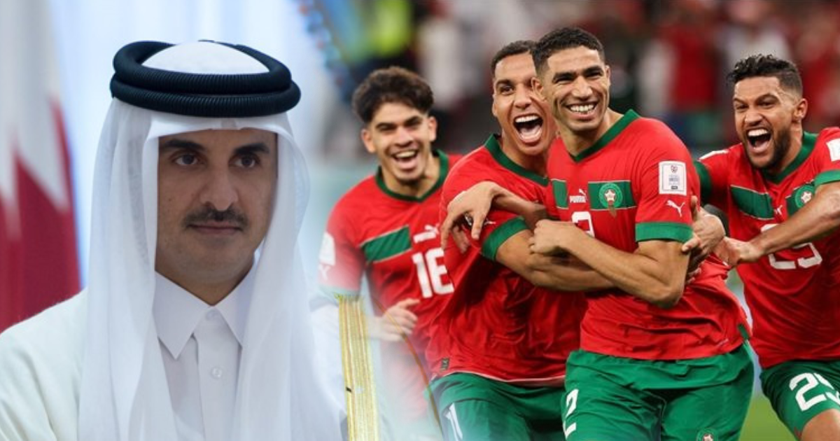 شاهد فرحة أمير قطر بعد تأهل المنتخب المغربي لربع نهائي كأس العالم