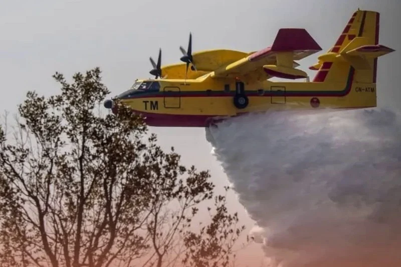 طائرات “كنادير” تواصل عملياتها لإخماد الحريق الغابوي بجماعة دردارة بشفشاون