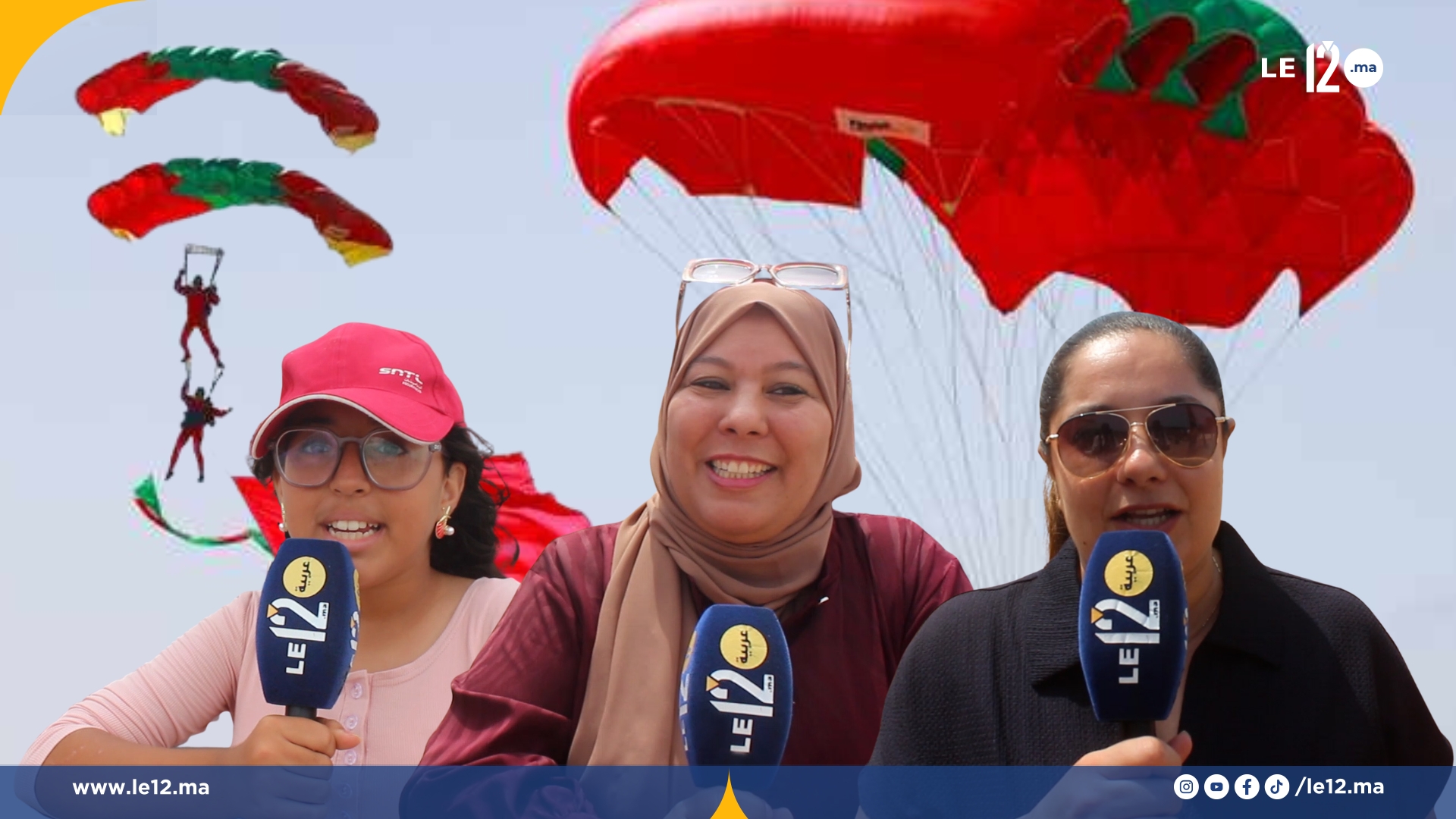 (فيديو) ضفاف نهر أبي رقراق ترتدي أبهى حلة عروضًا متنوعة للمظليين إحتفالا بعيد العرش المجيد